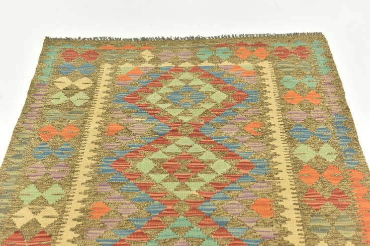 Detail image of 3' 1 x 6' 4 Hand Woven Kilim Maymana Wool Runner Rug