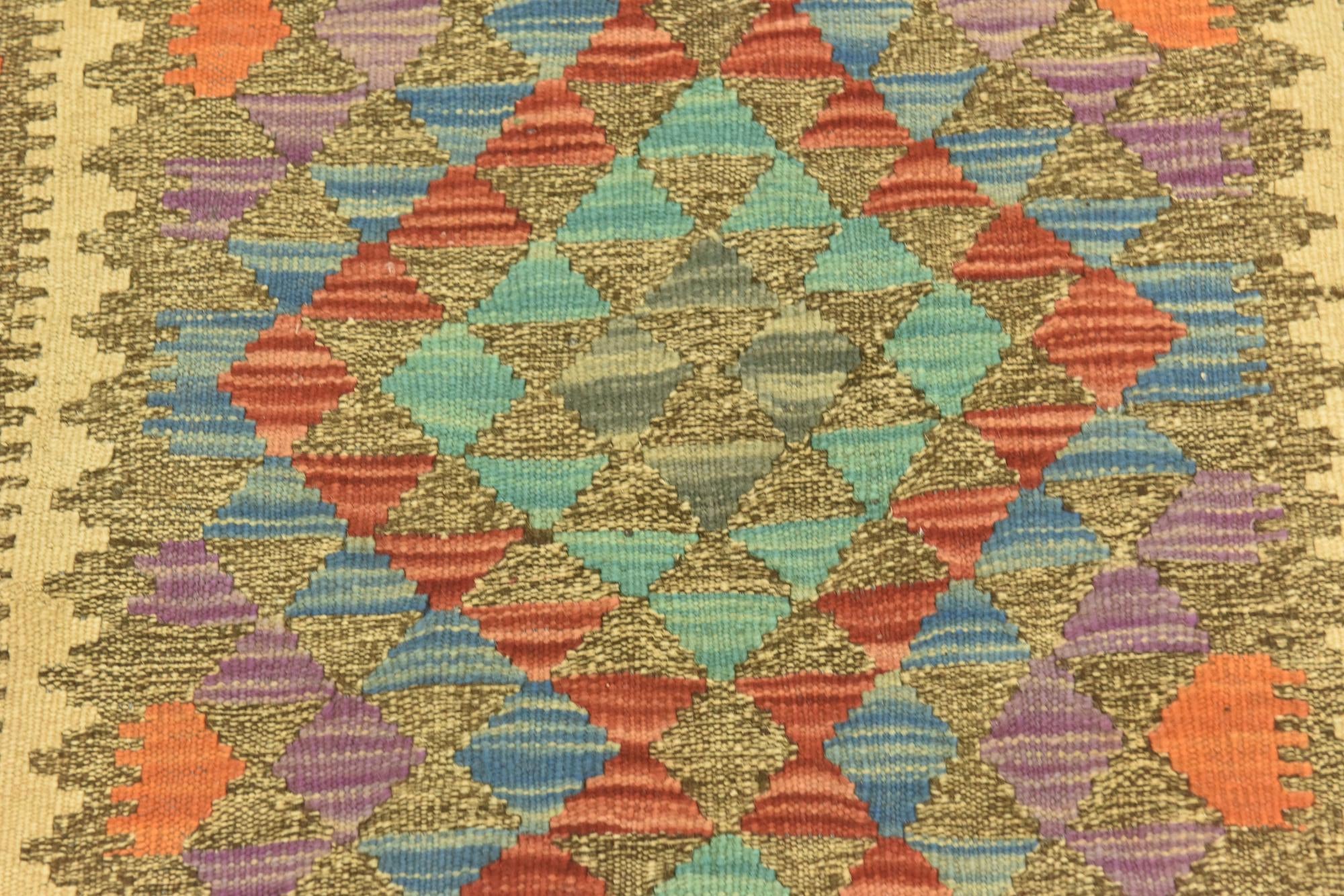 95cm x 195cm Tejido a mano Kilim Maymana Alfombra Lana Pasillera