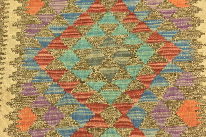 3' 1 x 6' 4 Hand Woven Kilim Maymana Wool Runner Rug