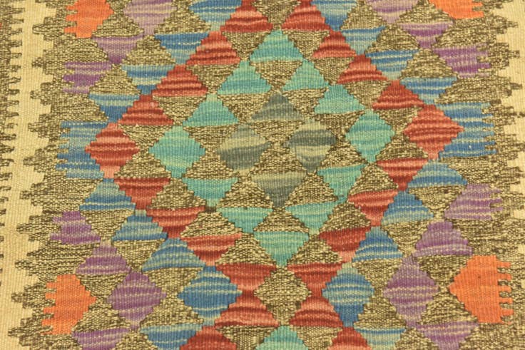Detail image of 3' 1 x 6' 4 Hand Woven Kilim Maymana Wool Runner Rug