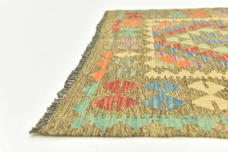 Detail image of 3' 1 x 6' 4 Hand Woven Kilim Maymana Wool Runner Rug