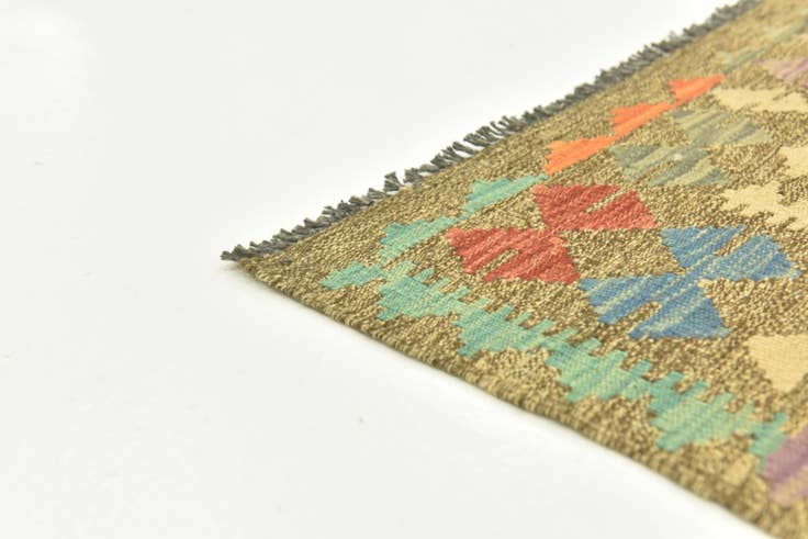 Detail image of 3' 1 x 6' 4 Hand Woven Kilim Maymana Wool Runner Rug