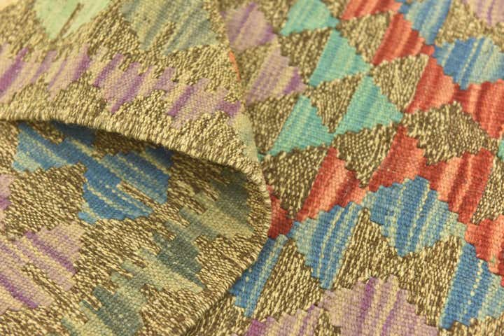 3' 1 x 6' 4 Hand Woven Kilim Maymana Wool Runner Rug