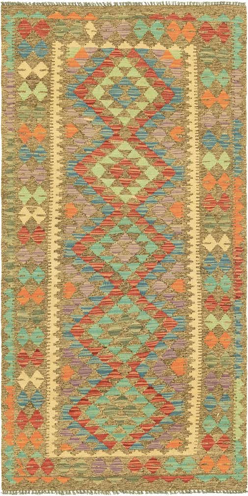 3' 1 x 6' 4 Hand Woven Kilim Maymana Wool Runner Rug