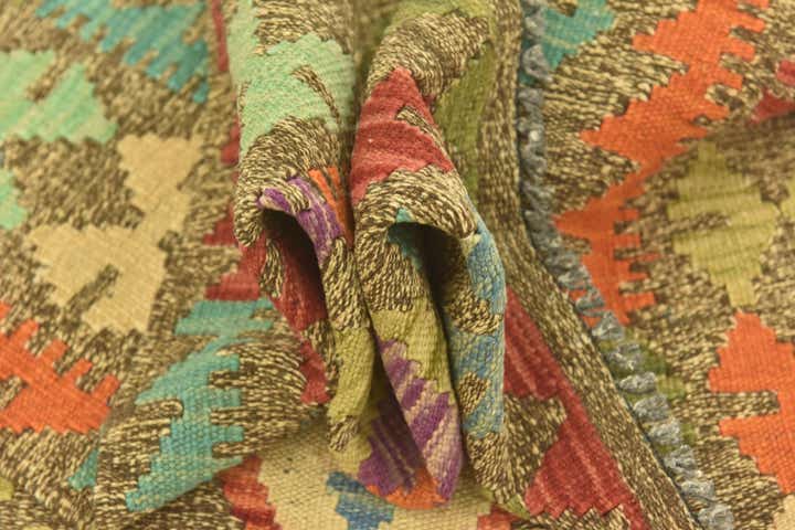 3' 3 x 6' 2 Hand Woven Kilim Maymana Wool Runner Rug