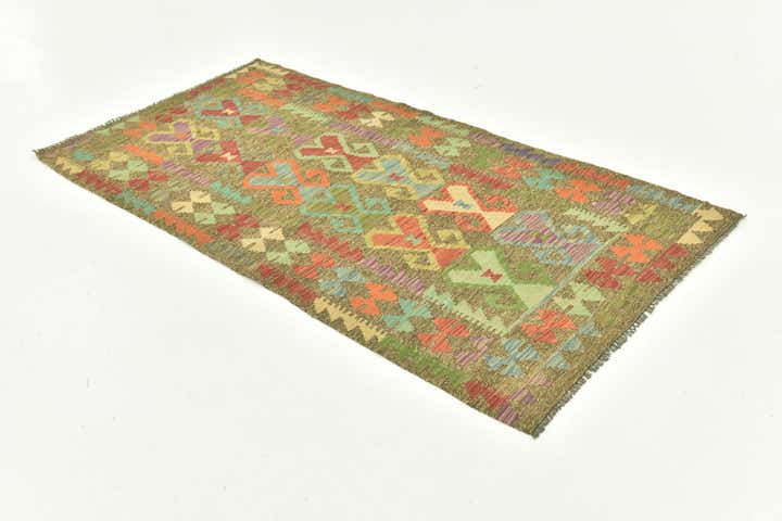 3' 3 x 6' 2 Hand Woven Kilim Maymana Wool Runner Rug