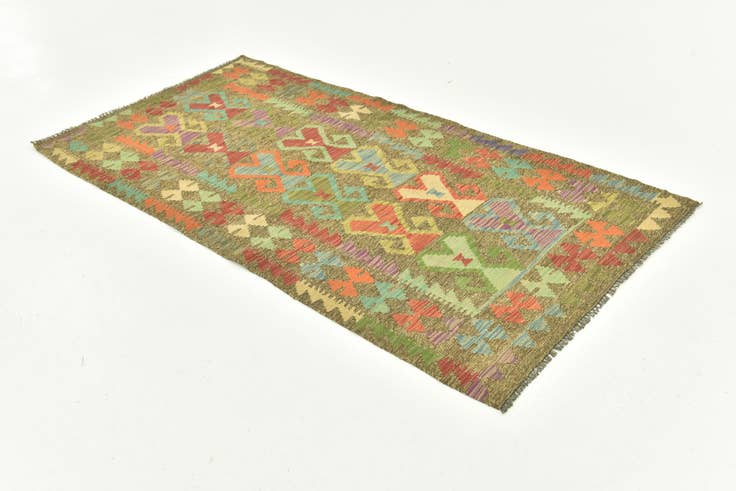 Detail image of 3' 3 x 6' 2 Hand Woven Kilim Maymana Wool Runner Rug