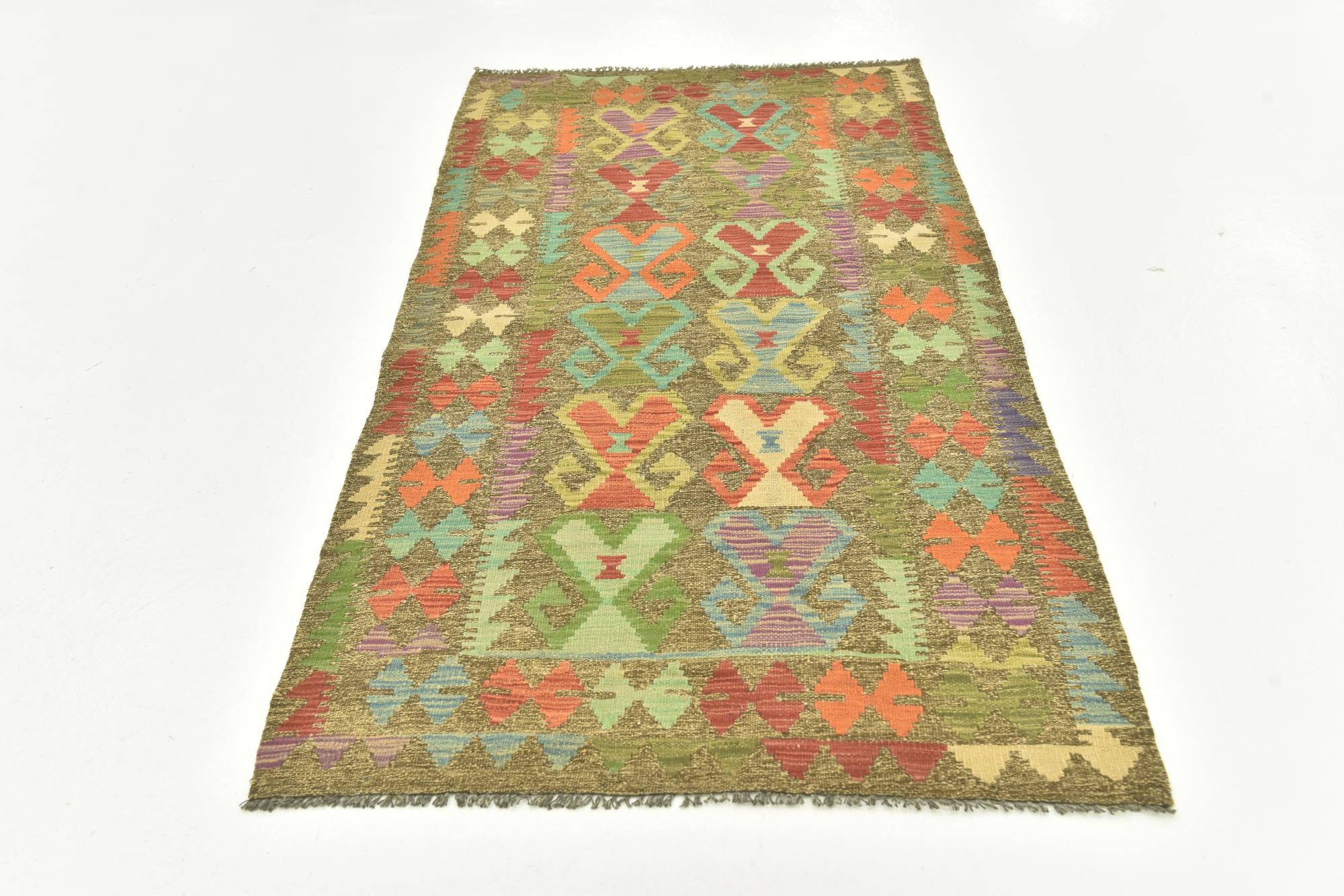 3' 3 x 6' 2 Hand Woven Kilim Maymana Wool Runner Rug
