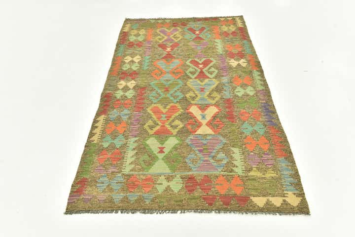 3' 3 x 6' 2 Hand Woven Kilim Maymana Wool Runner Rug