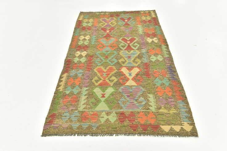 Detail image of 3' 3 x 6' 2 Hand Woven Kilim Maymana Wool Runner Rug
