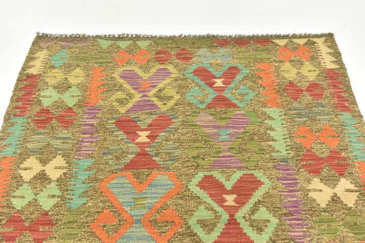 3' 3 x 6' 2 Hand Woven Kilim Maymana Wool Runner Rug