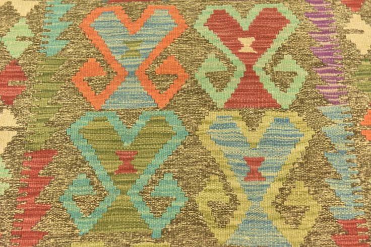 Detail image of 3' 3 x 6' 2 Hand Woven Kilim Maymana Wool Runner Rug
