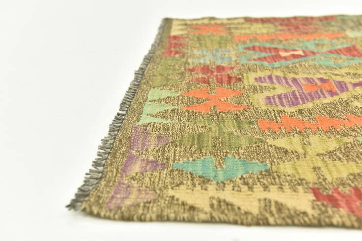 Detail image of 3' 3 x 6' 2 Hand Woven Kilim Maymana Wool Runner Rug