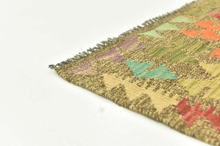 3' 3 x 6' 2 Hand Woven Kilim Maymana Wool Runner Rug