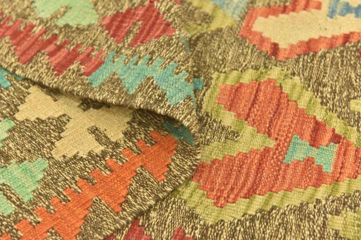 3' 3 x 6' 2 Hand Woven Kilim Maymana Wool Runner Rug