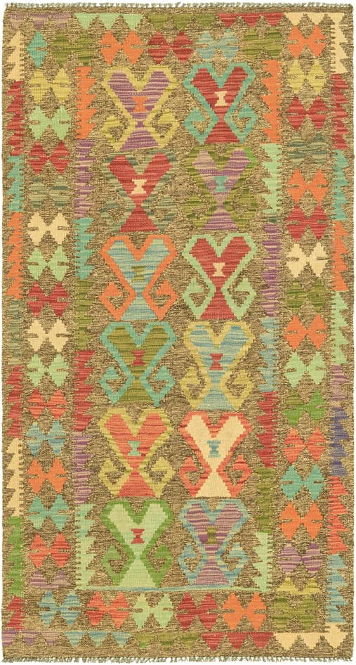 Detail image of 3' 3 x 6' 2 Hand Woven Kilim Maymana Wool Runner Rug