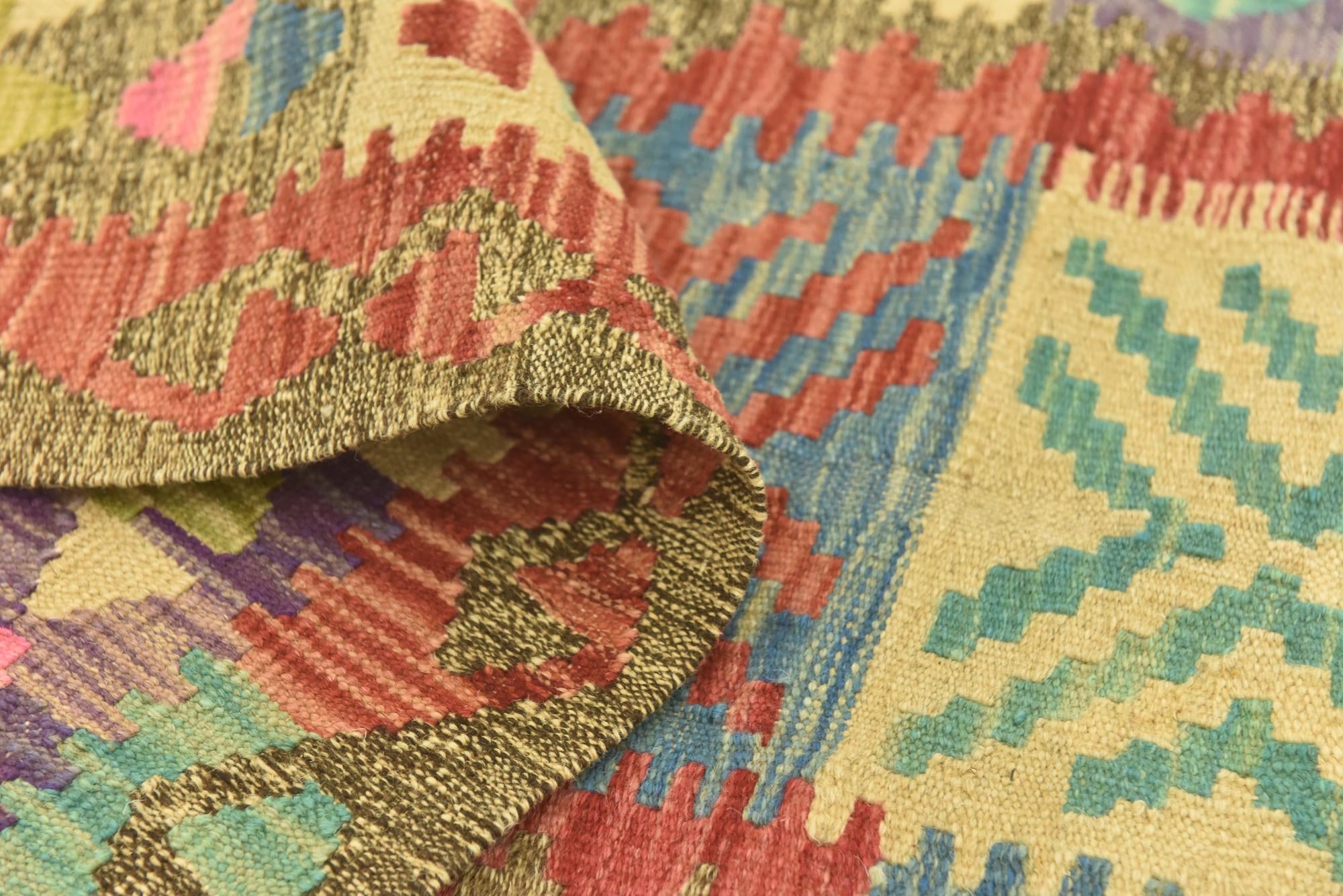 3' 4 x 6' 7 Hand Woven Kilim Maymana Wool Runner Rug