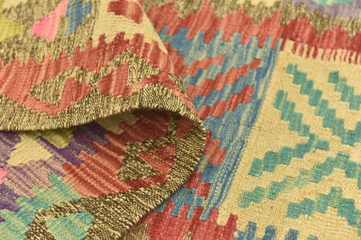 3' 4 x 6' 7 Hand Woven Kilim Maymana Wool Runner Rug