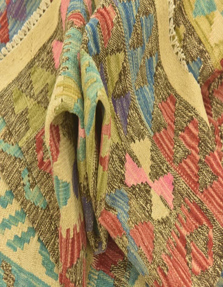Detail image of 3' 4 x 6' 7  Hand Woven Kilim Maymana Wool Runner Rug