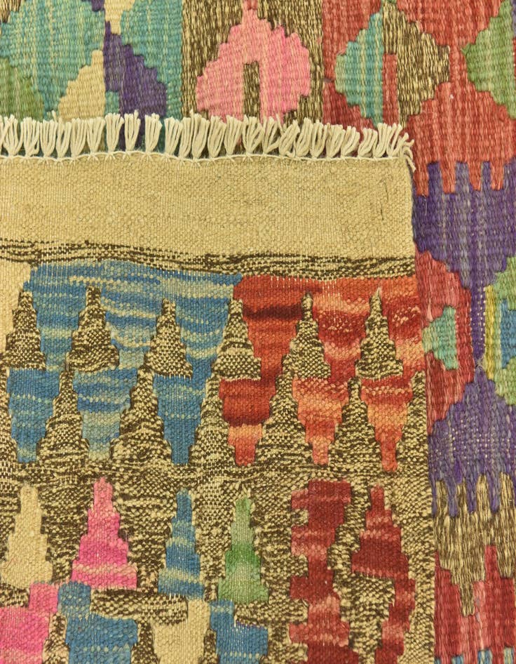 Detail image of 3' 4 x 6' 7  Hand Woven Kilim Maymana Wool Runner Rug