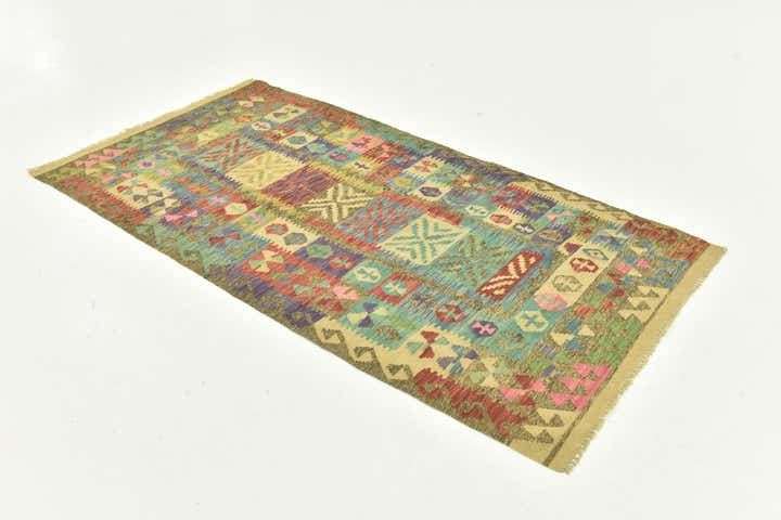 3' 4 x 6' 7 Hand Woven Kilim Maymana Wool Runner Rug