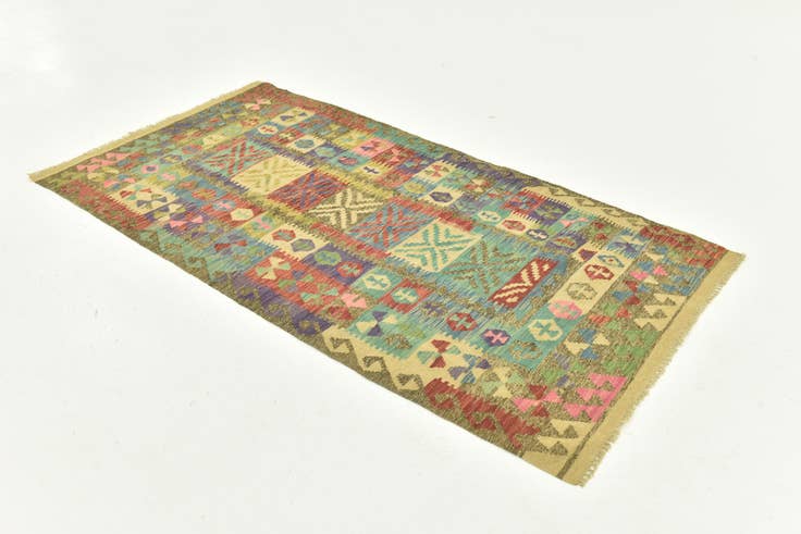 Detail image of 3' 4 x 6' 7 Hand Woven Kilim Maymana Wool Runner Rug