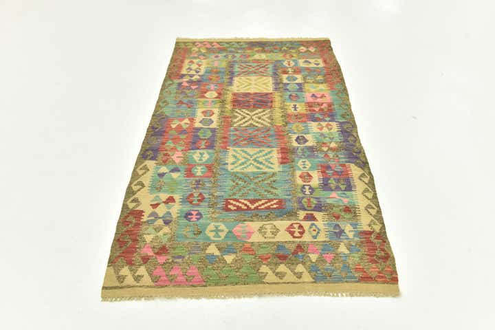 3' 4 x 6' 7 Hand Woven Kilim Maymana Wool Runner Rug