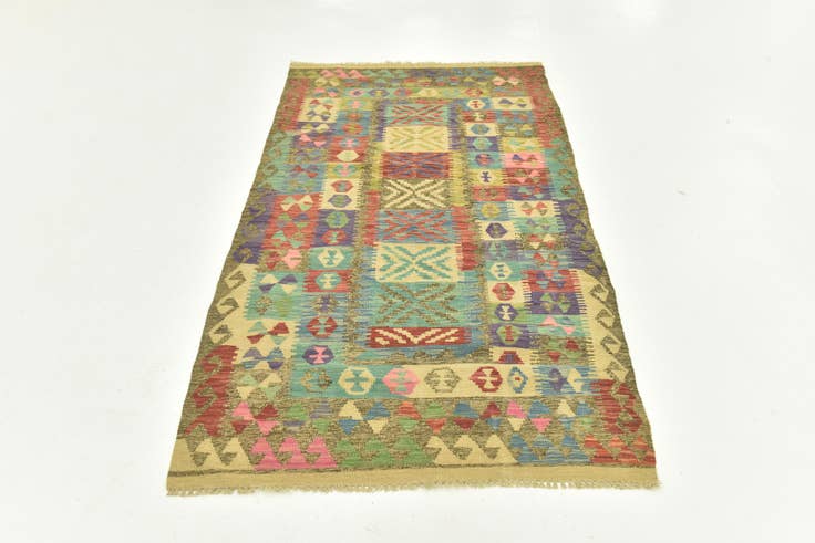 Detail image of 3' 4 x 6' 7 Hand Woven Kilim Maymana Wool Runner Rug