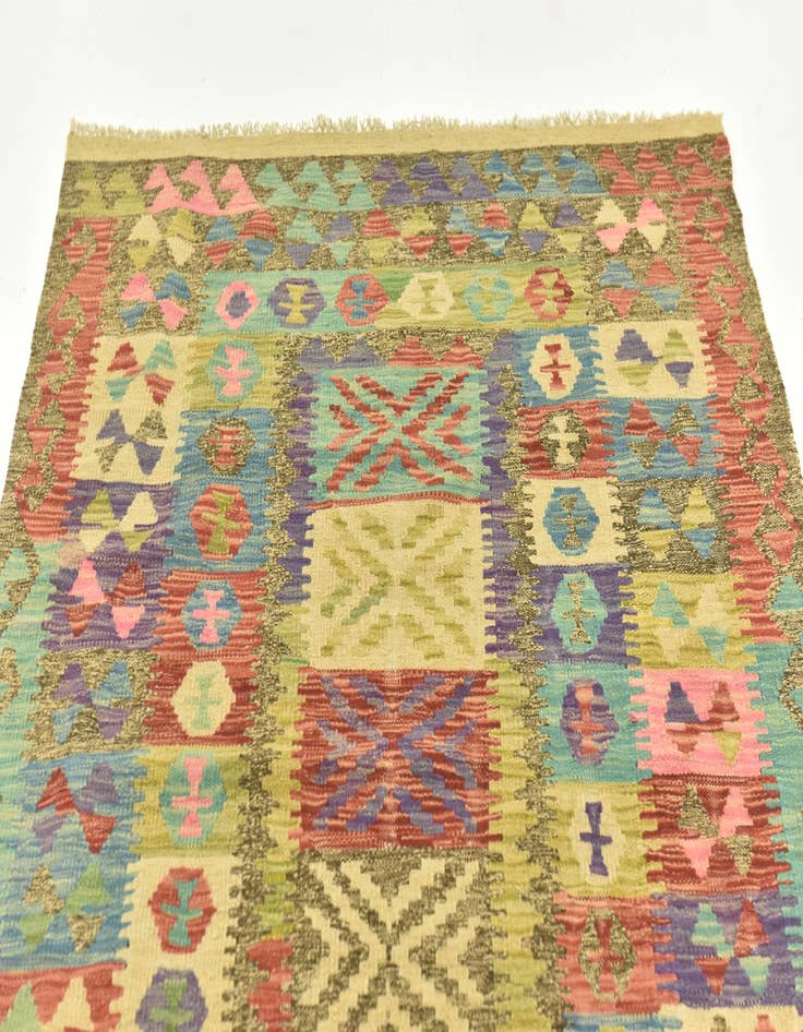 Detail image of 3' 4 x 6' 7  Hand Woven Kilim Maymana Wool Runner Rug