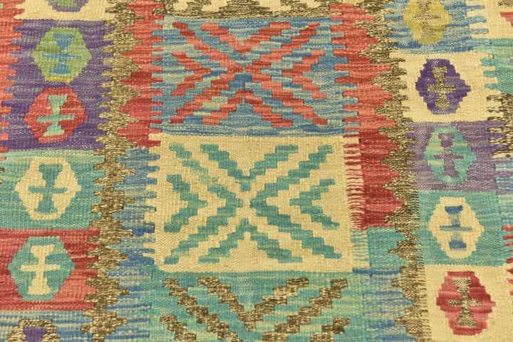 3' 4 x 6' 7 Hand Woven Kilim Maymana Wool Runner Rug