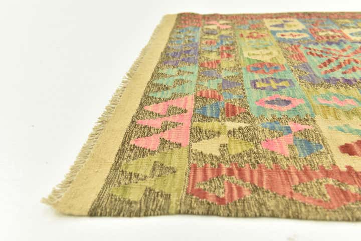 3' 4 x 6' 7 Hand Woven Kilim Maymana Wool Runner Rug