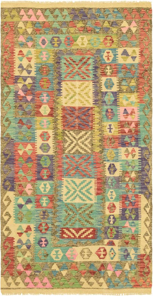 Detail image of 3' 4 x 6' 7 Hand Woven Kilim Maymana Wool Runner Rug