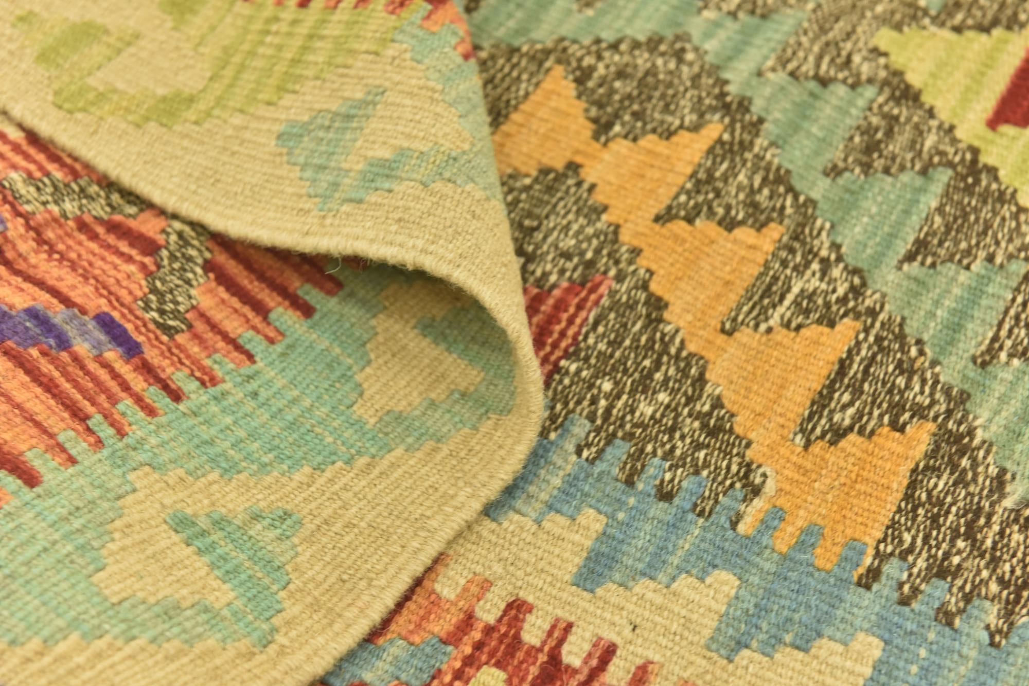 3' 4 x 6' 7 Hand Woven Kilim Maymana Wool Runner Rug