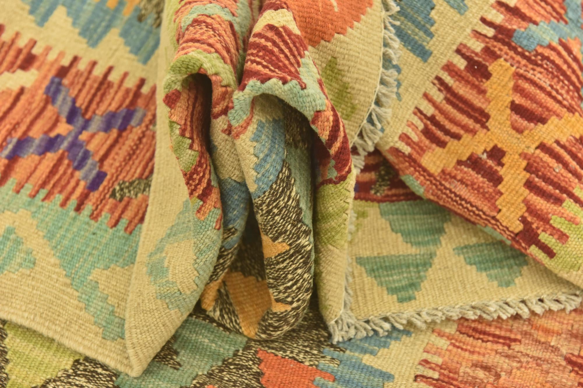 3' 4 x 6' 7 Hand Woven Kilim Maymana Wool Runner Rug
