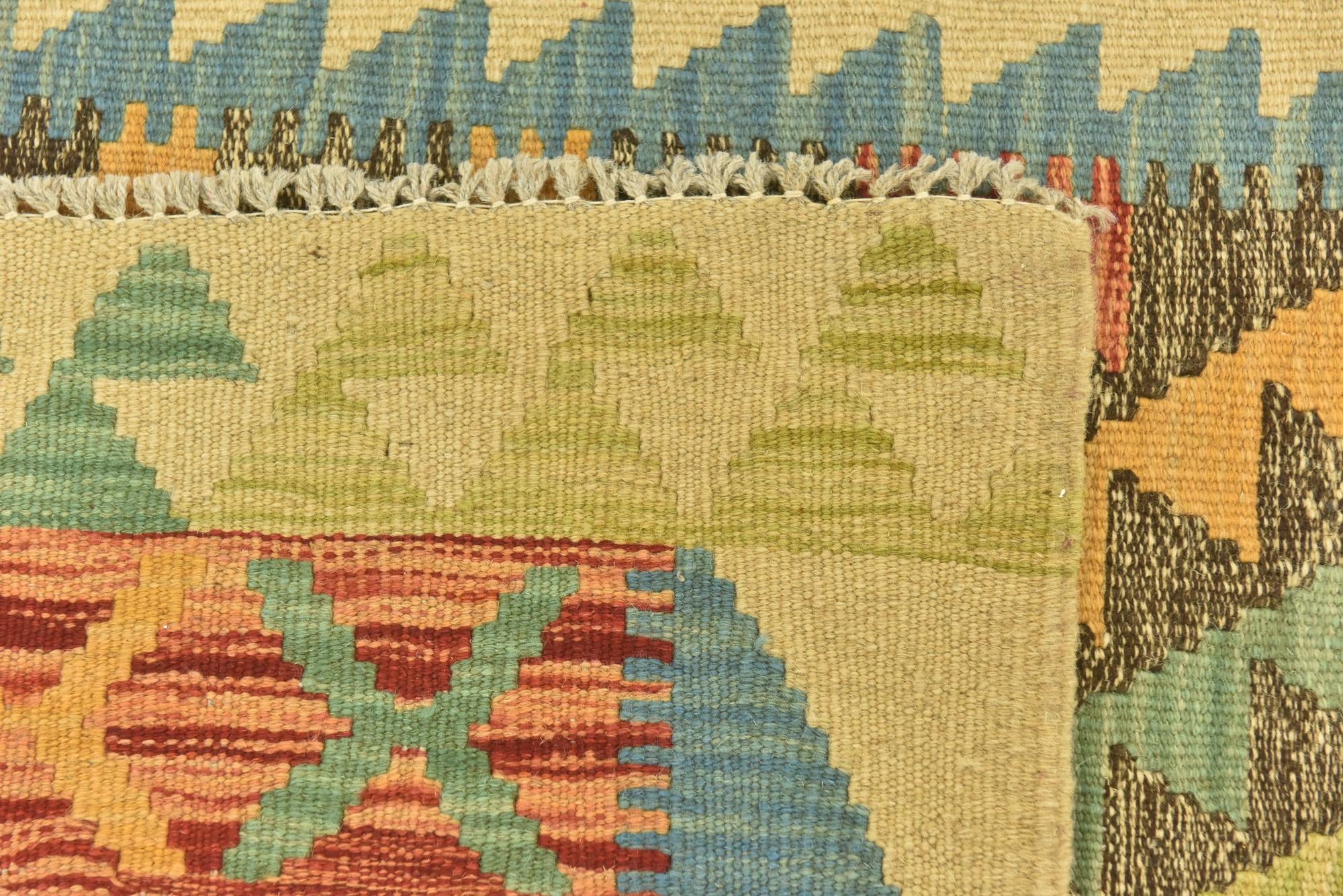 3' 4 x 6' 7 Hand Woven Kilim Maymana Wool Runner Rug