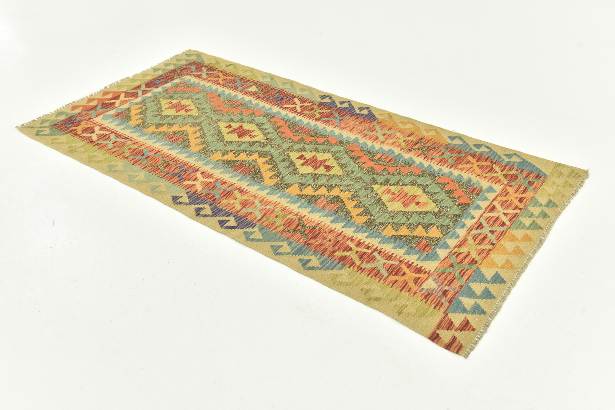 3' 4 x 6' 7 Hand Woven Kilim Maymana Wool Runner Rug