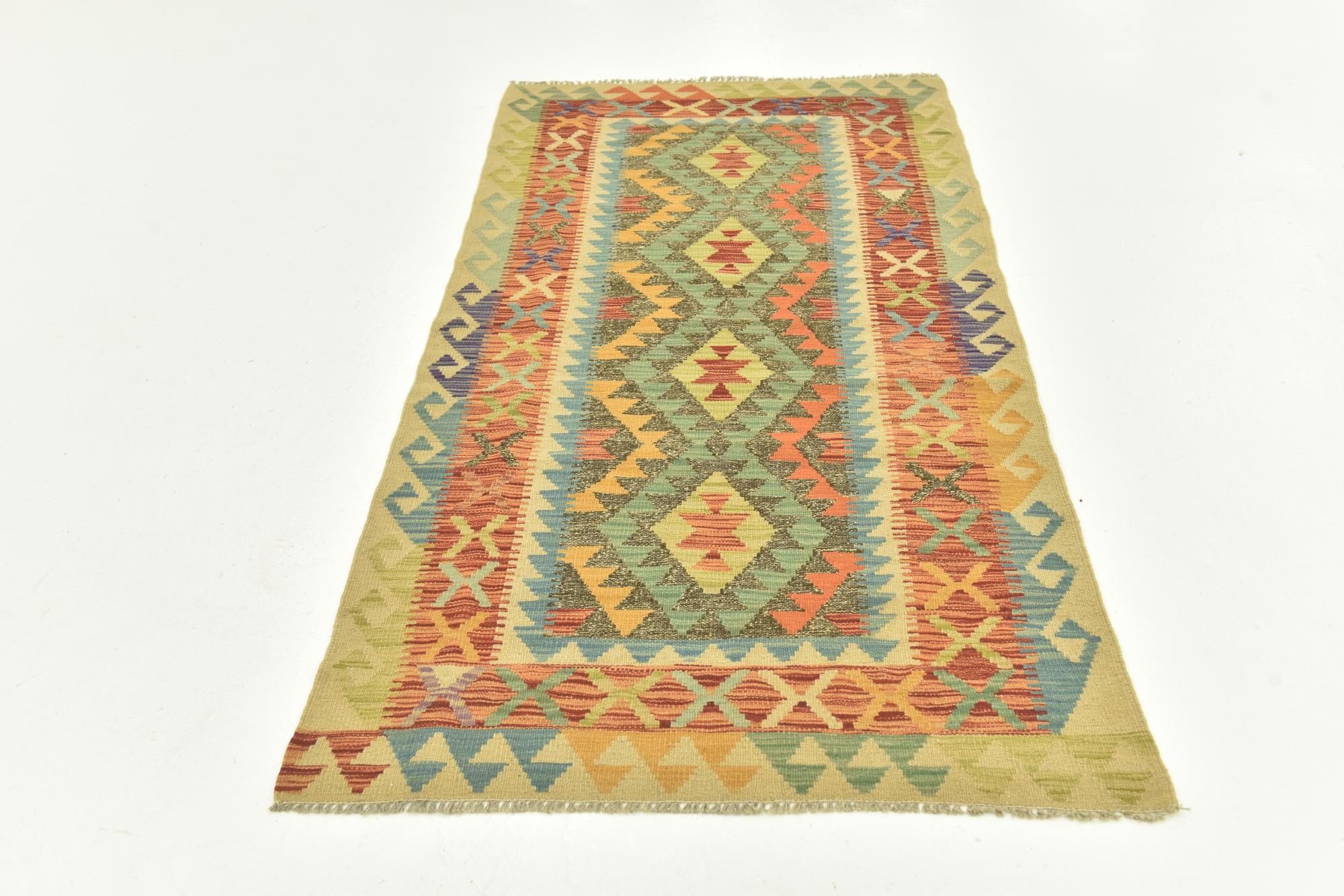 3' 4 x 6' 7 Hand Woven Kilim Maymana Wool Runner Rug