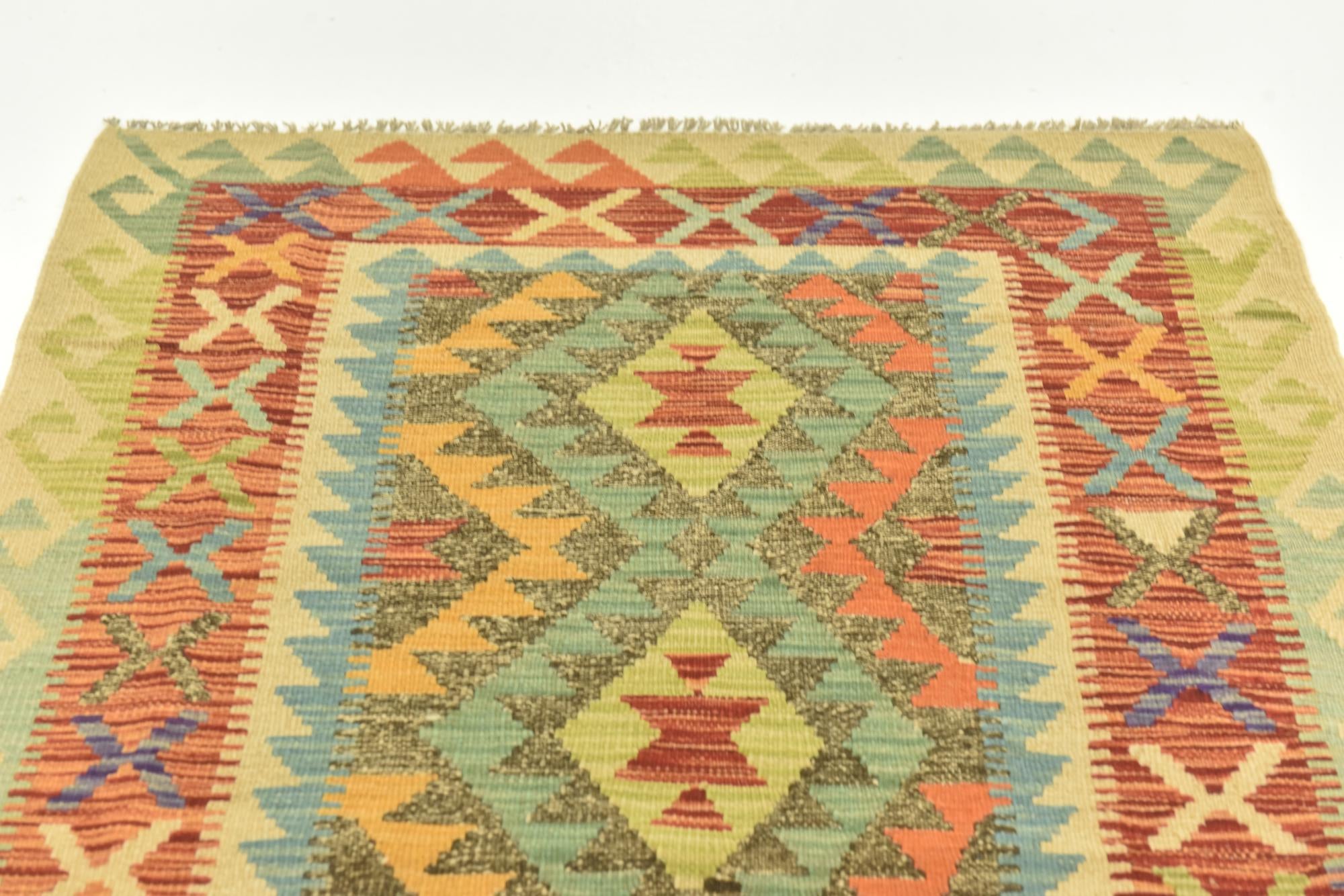3' 4 x 6' 7 Hand Woven Kilim Maymana Wool Runner Rug