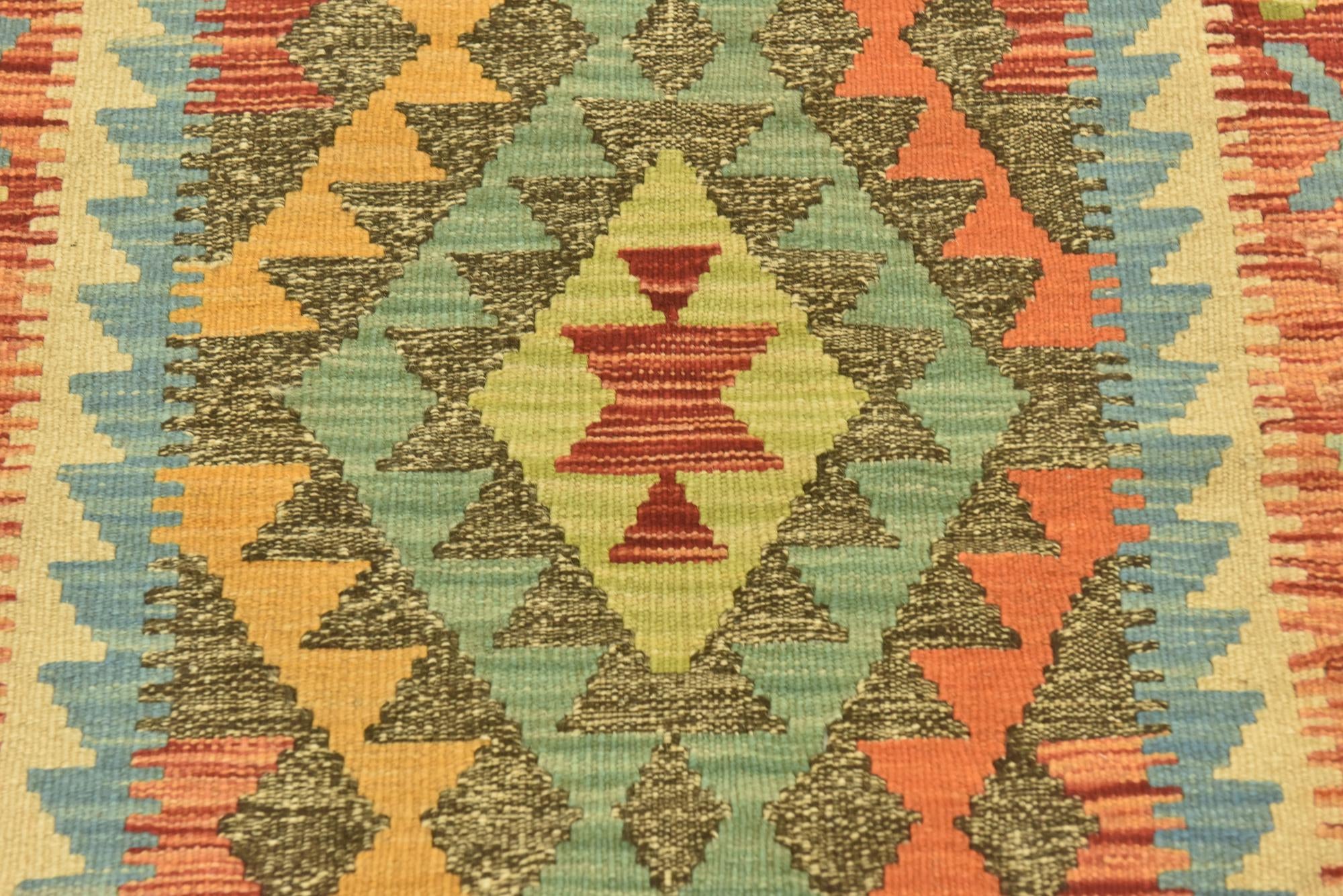 3' 4 x 6' 7 Hand Woven Kilim Maymana Wool Runner Rug