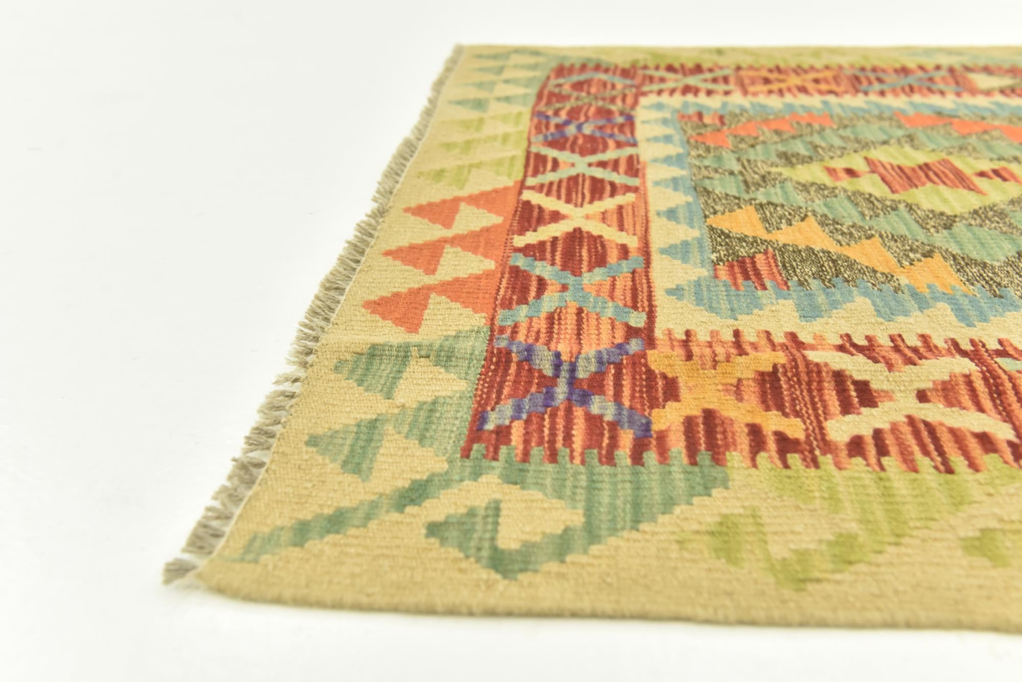 3' 4 x 6' 7 Hand Woven Kilim Maymana Wool Runner Rug