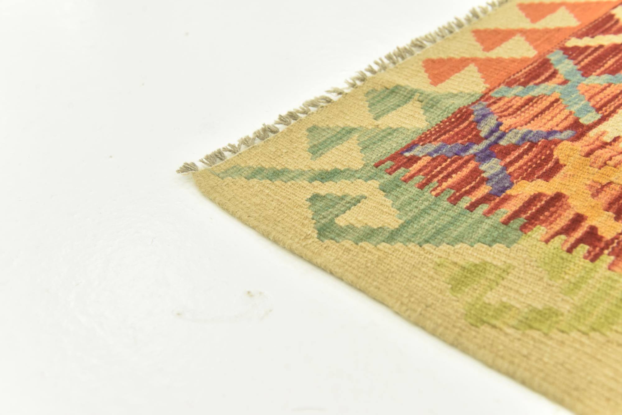 3' 4 x 6' 7 Hand Woven Kilim Maymana Wool Runner Rug