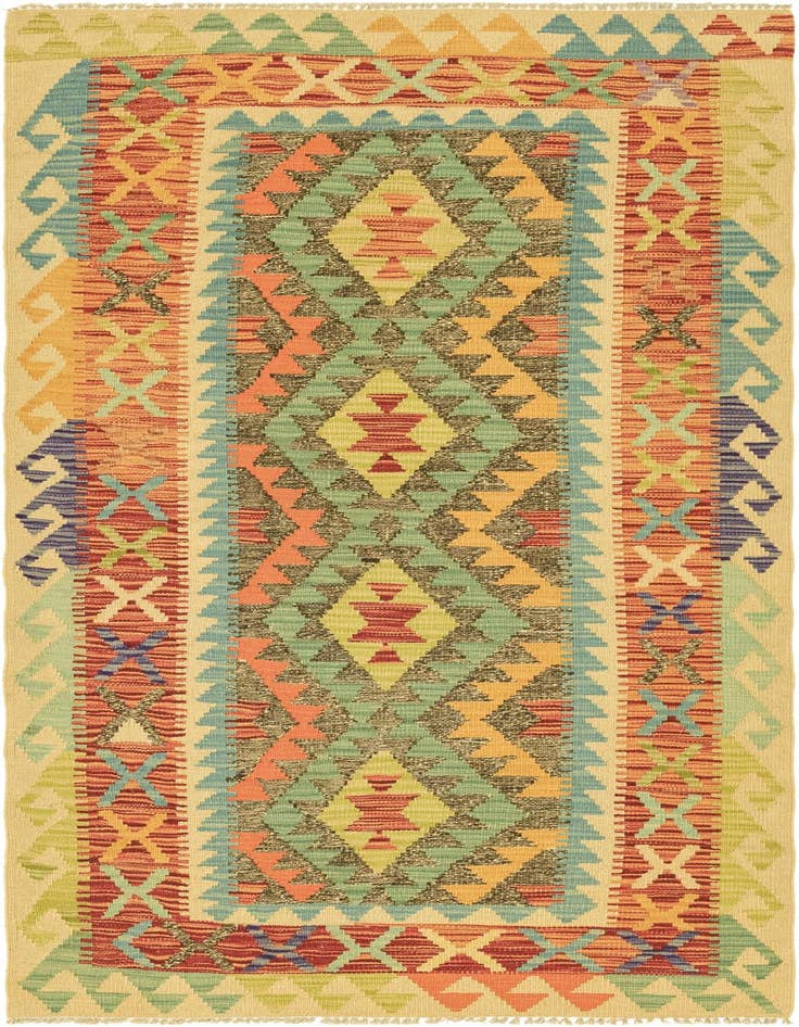 Detail image of 3' 4 x 6' 7 Hand Woven Kilim Maymana Wool Runner Rug