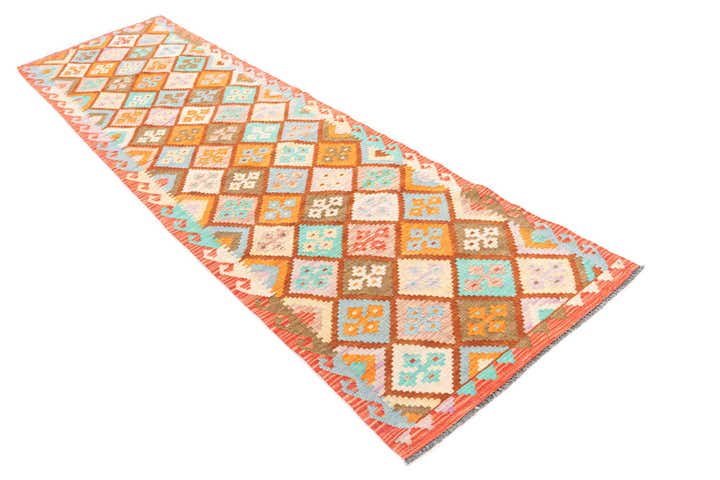 2' 9 x 9' 8 Hand Woven Kilim Maymana Wool Runner Rug