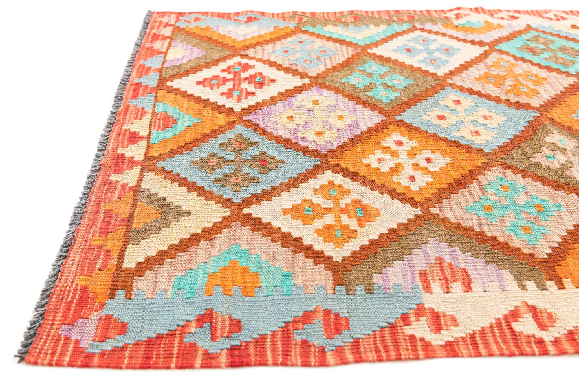 2' 9 x 9' 8 Hand Woven Kilim Maymana Wool Runner Rug