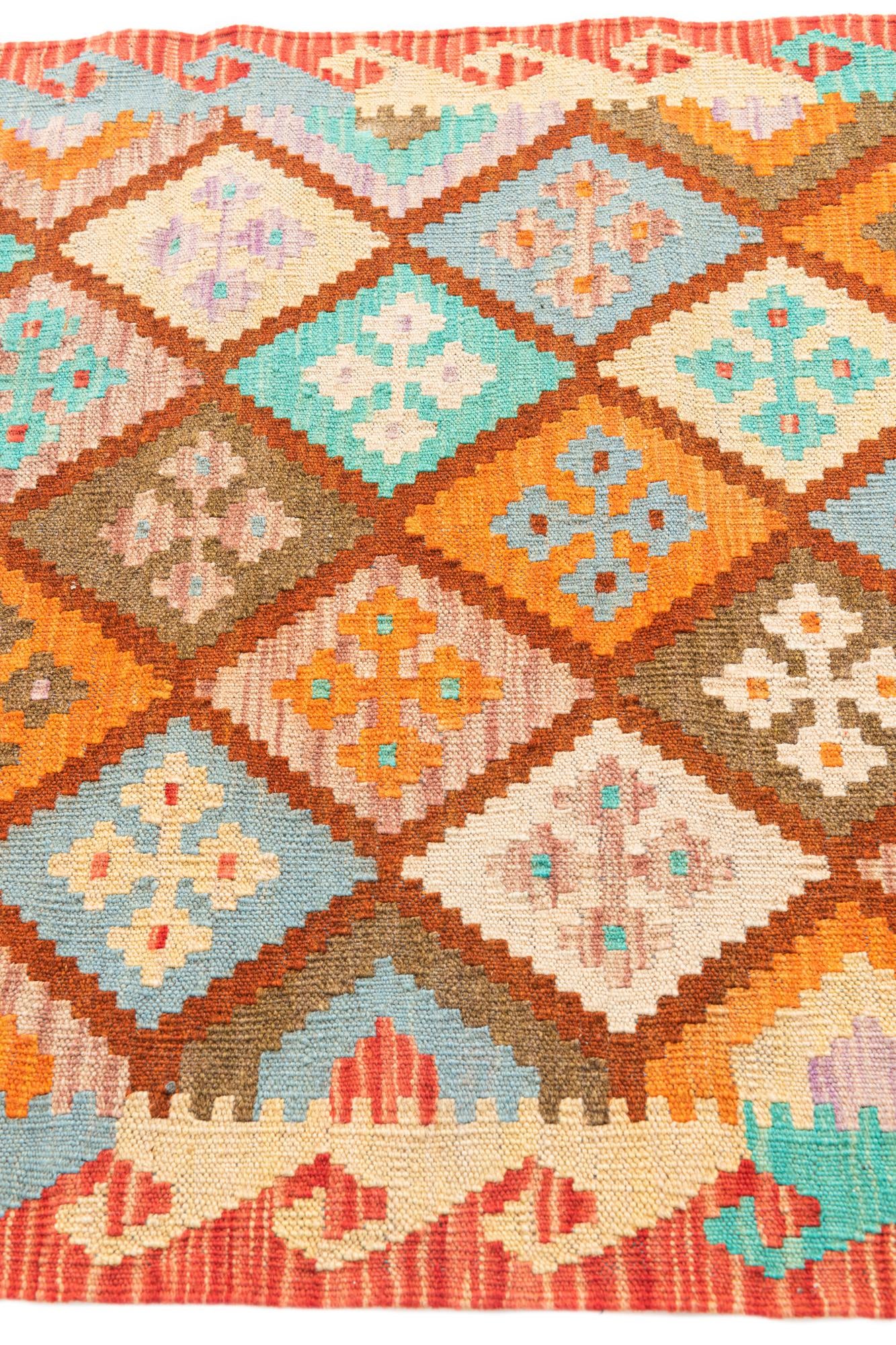 2' 9 x 9' 8 Hand Woven Kilim Maymana Wool Runner Rug