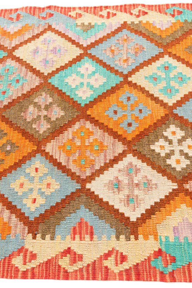 Detail image of 2' 9 x 9' 8 Hand Woven Kilim Maymana Wool Runner Rug