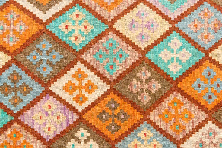 Detail image of 2' 9 x 9' 8 Hand Woven Kilim Maymana Wool Runner Rug