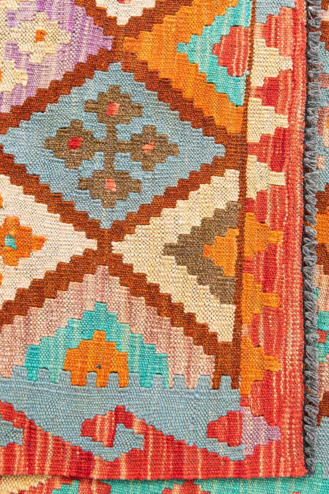 2' 9 x 9' 8 Hand Woven Kilim Maymana Wool Runner Rug