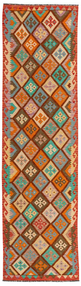 Detail image of 2' 9 x 9' 8 Hand Woven Kilim Maymana Wool Runner Rug