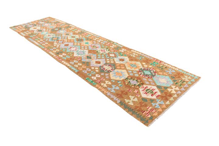 2' 9 x 9' 10 Hand Woven Kilim Maymana Wool Runner Rug